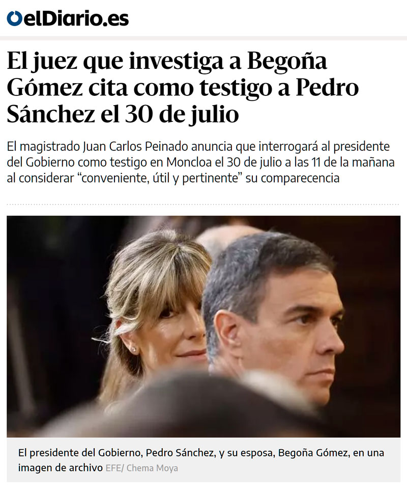 El juez que investiga a Begoña Gómez cita como testigo a Pedro Sánchez