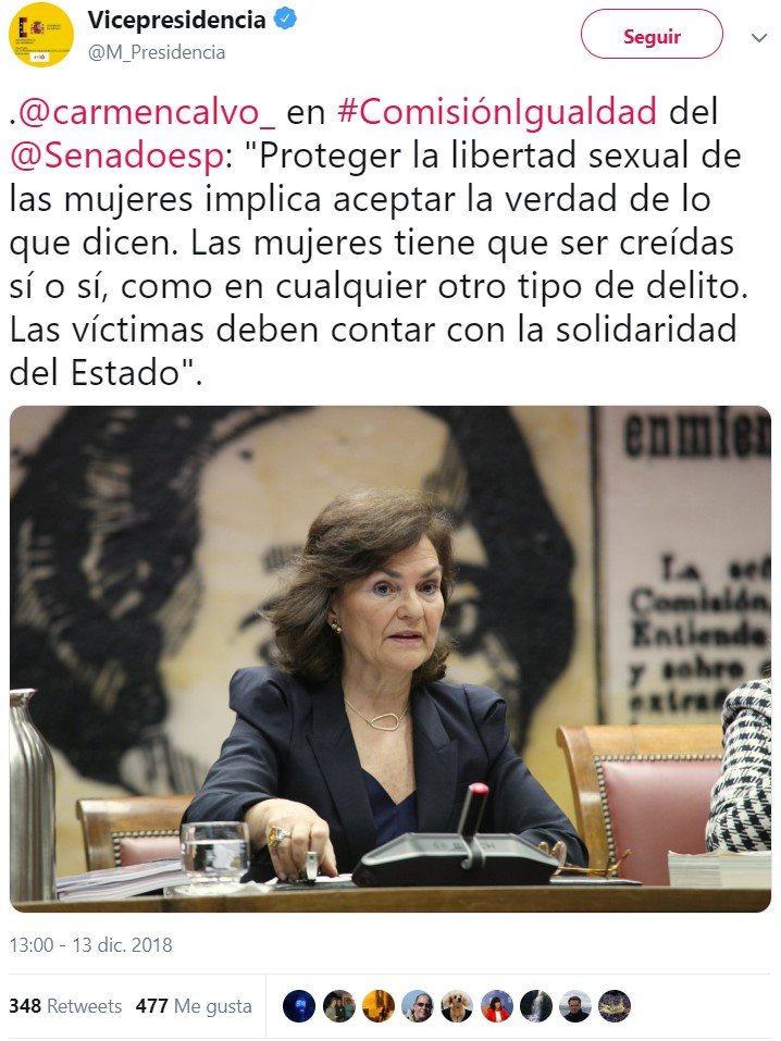 "Las mujeres tienen que ser creídas SÍ o SÍ" - Carmen Calvo, Vicepresidenta del Gobierno