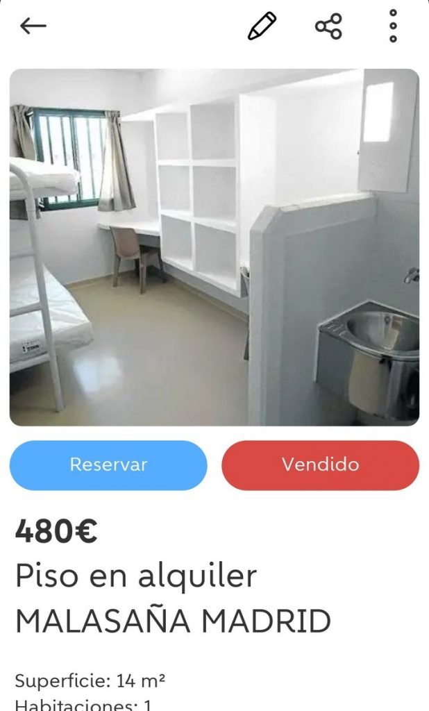 Pone un falso anuncio para alquilar un apartamento de 14 metros cuadrados, situado en el centro de Madrid, por 480 euros con la foto DE UNA CELDA DE UNA CÁRCEL Española. A la hora ya había interesados