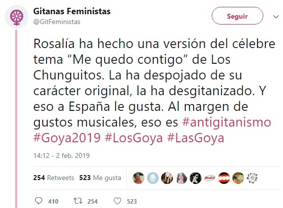 Rosalía practica el antigitanismo