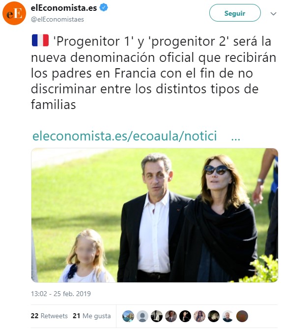 No, no es El Mundo Today: los términos 'Padre' y 'Madre' serán sustituidos en Francia por 'Progenitor 1' y 'Progenitor 2' para no discriminar a las familias no normativas
