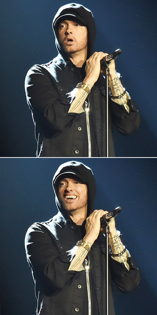 Mike Brown photoshopea las fotos de Eminem para que parezca que sonríe