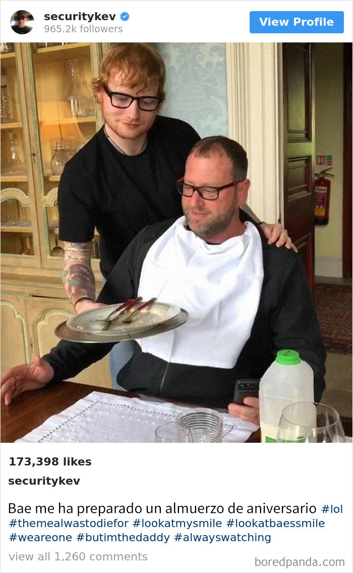 El guardaespaldas de Ed Sheeran tiene Instagram con 965.000 seguidores, y es mejor que el de su jefe