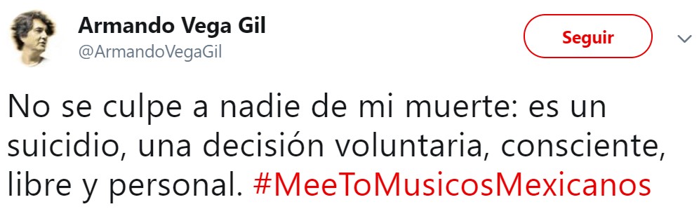 Armando Vega Gil, cantante mejicano acusado de abusar y acosar de una ni帽a de 13 a帽os, comparte una carta de suicidio en Twitter