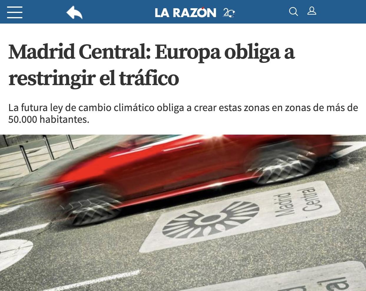 La Razón cuando la izquierda pone en marcha Madrid Central vs La Razón cuando gana la derecha "se da cuenta" de que quitar Madrid Central supone multas millonarias de la UE