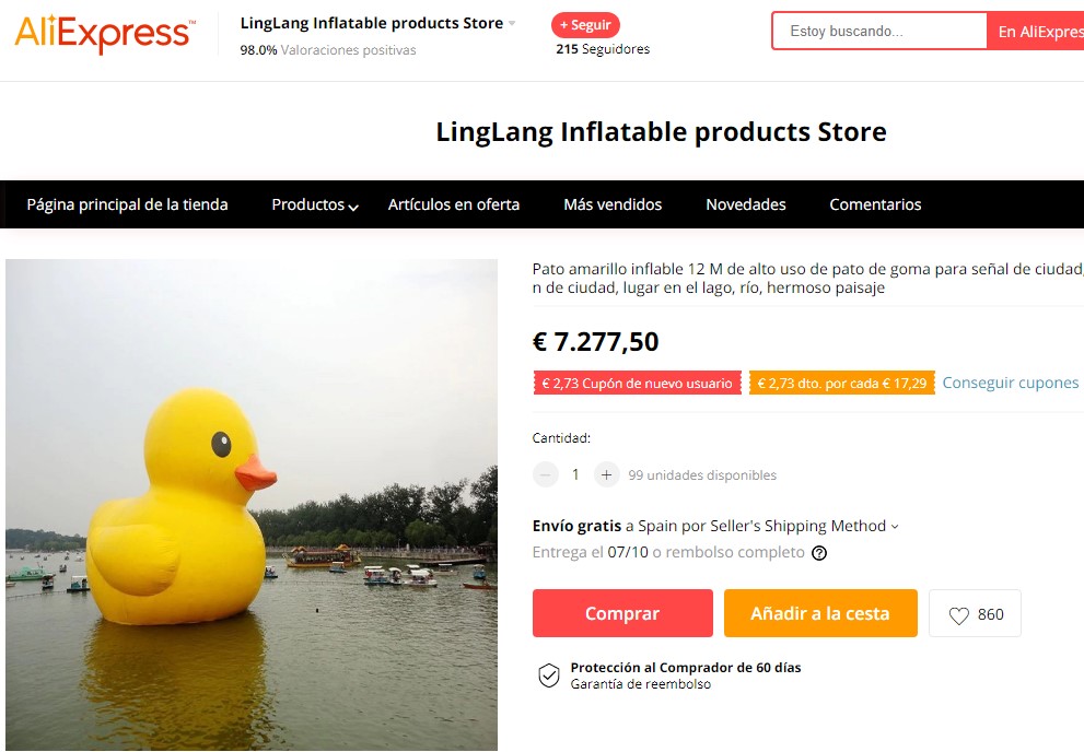 ¿Te sobran 7300 euros? ¿qué tal un pato de goma gigante de 12 metros?