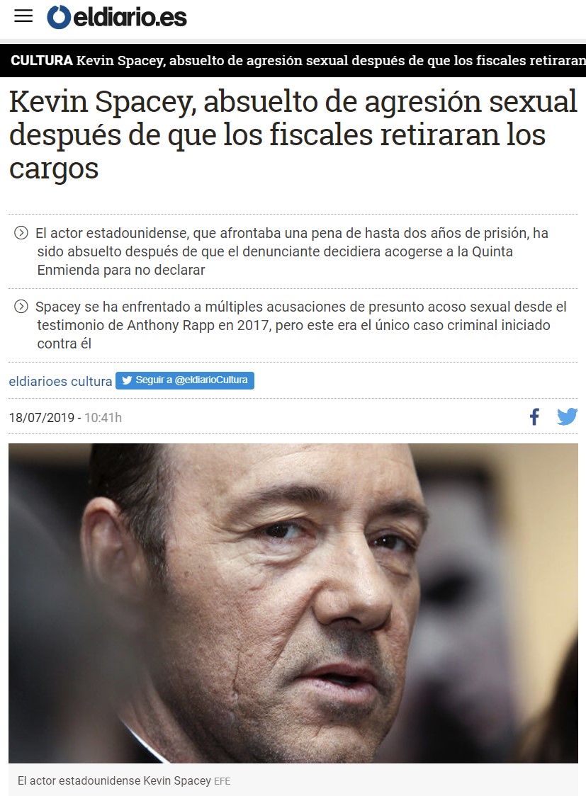 Confirmed: Kevin Spacey ha sido absuelto