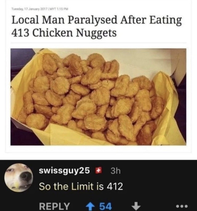 "Hombre queda paralizado después de comerse 413 nuggets de pollo"