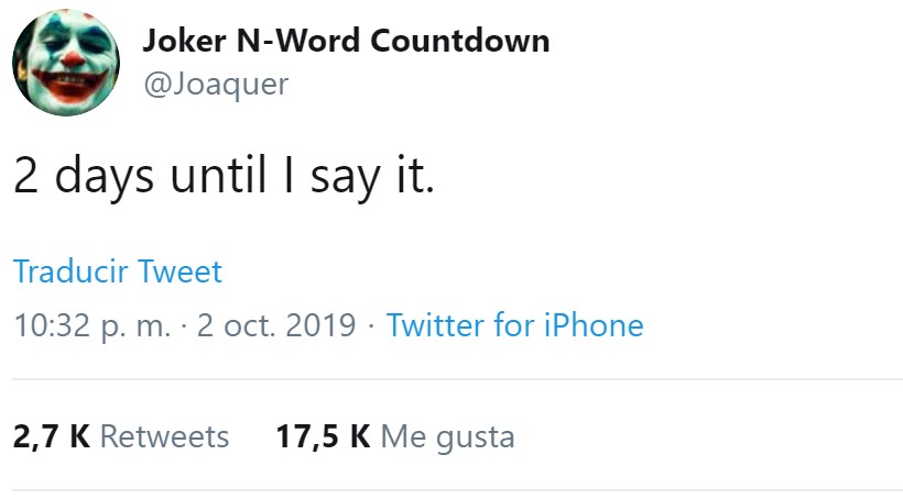 @Joaquer, la cuenta de Twitter creada única y exclusivamente para escribir el día 4 de Octubre la palabra que empieza por N