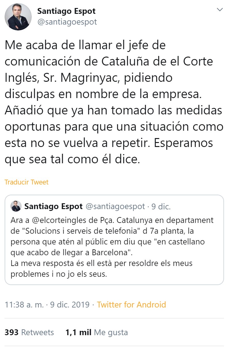 DÃ©mosle un aplauso a Santiago, un hÃ©roe catalÃ¡n que ha salvado a muchos conciudadanos de ser afectados por los "problemas" de un empleado extranjero