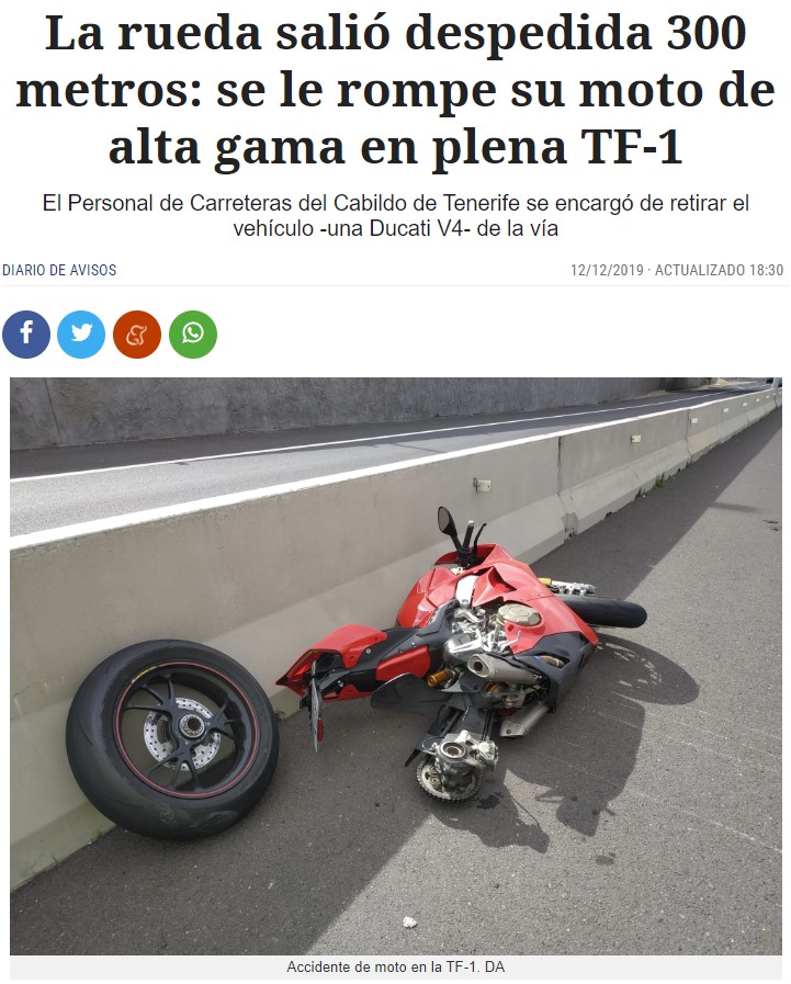 Imagina que vas en tu Ducati V4 y la rueda trasera decide declarar la indapandansia