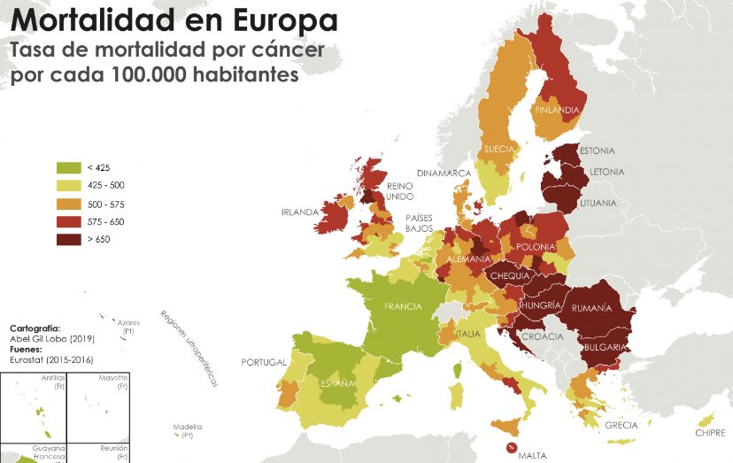 Mapa de mortalidad por cancer en Europa