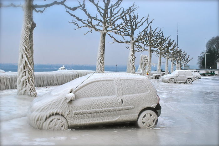 18 coches convertidos en obras de arte con el frío