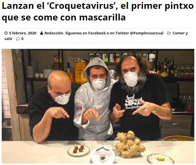 Un bar de Pamplona crea el "Croquetavirus", un pincho que se come con mascarilla
