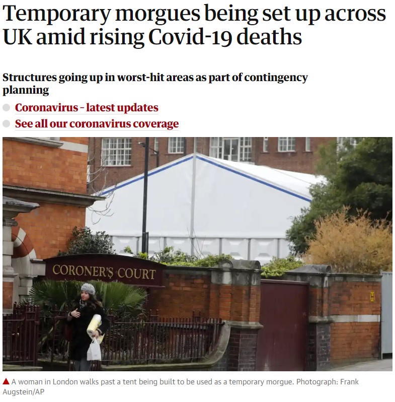 Imagina tener más de 60 años, vivir en UK, y ver cómo están colocando morgues temporales en los barrios con más gente mayor