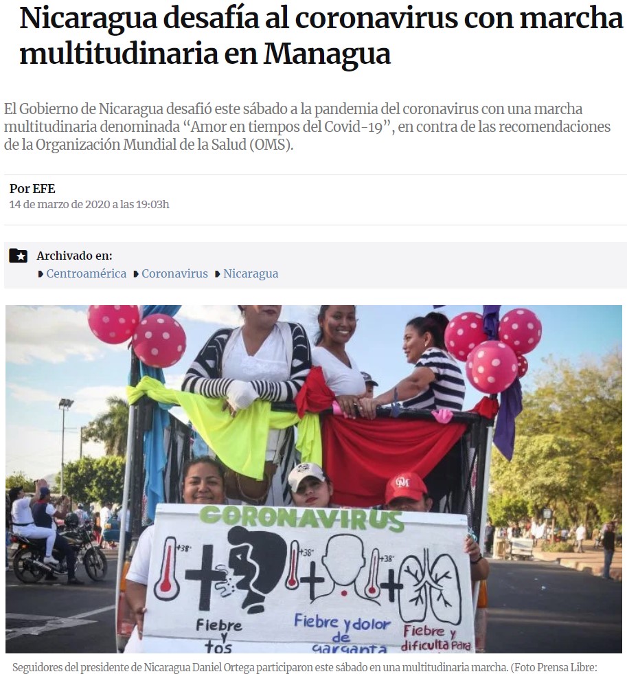 Nicaragua organiza un desfile para "desafiar al Coronavirus"