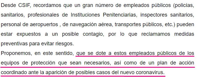 La Central Sindical Independiente y de Funcionarios pidió <span style="color: #ff0000;">en enero</span> al estado EPIS y protocolos para actuar contra el coronavirus
