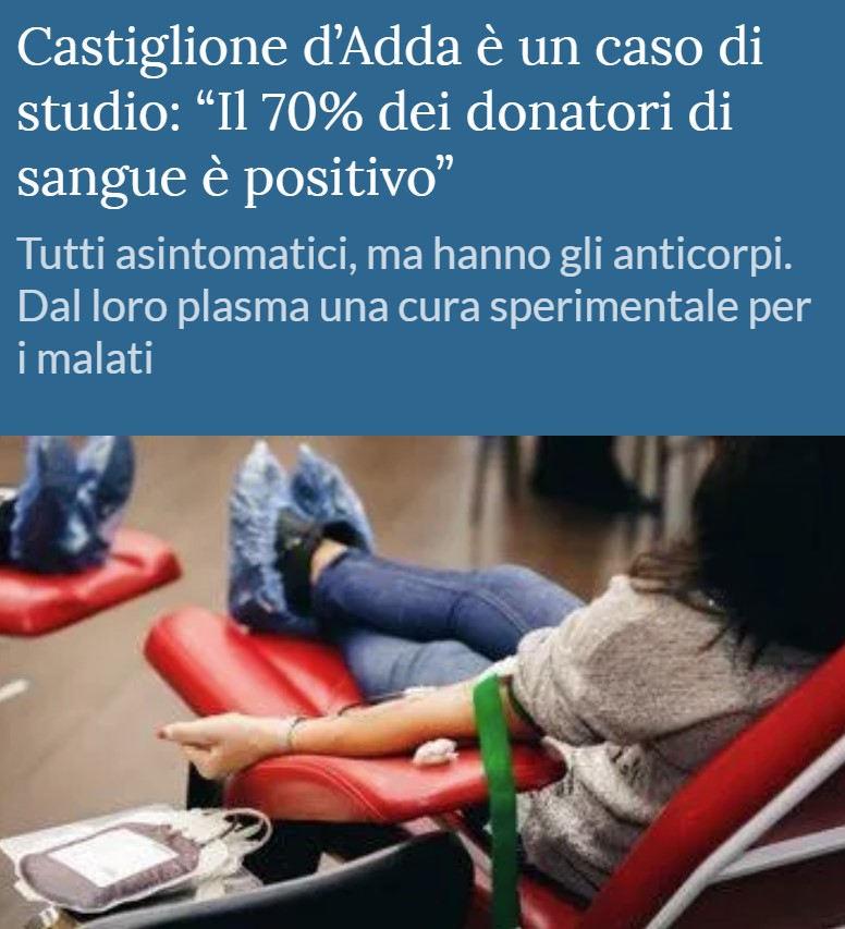 De 60 voluntarios que han donado sangre en Italia, 40 dan positivo por anticuerpos de coronabicho