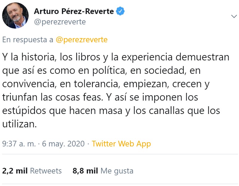 Arturo Pérez-Reverte: "En España ya no existe la libertad de pensamiento"