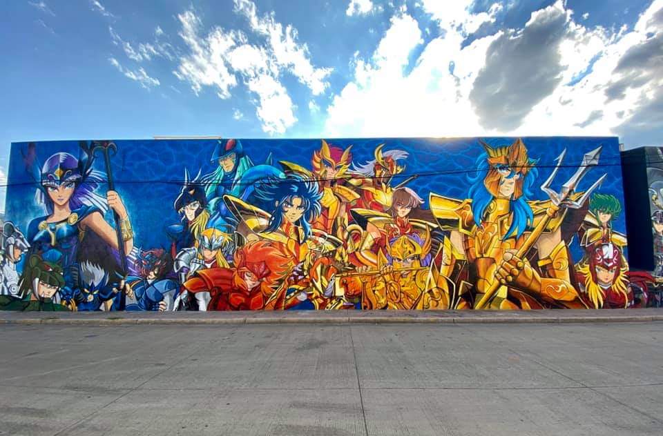 Espectacular mural de Caballeros del Zodiaco en México