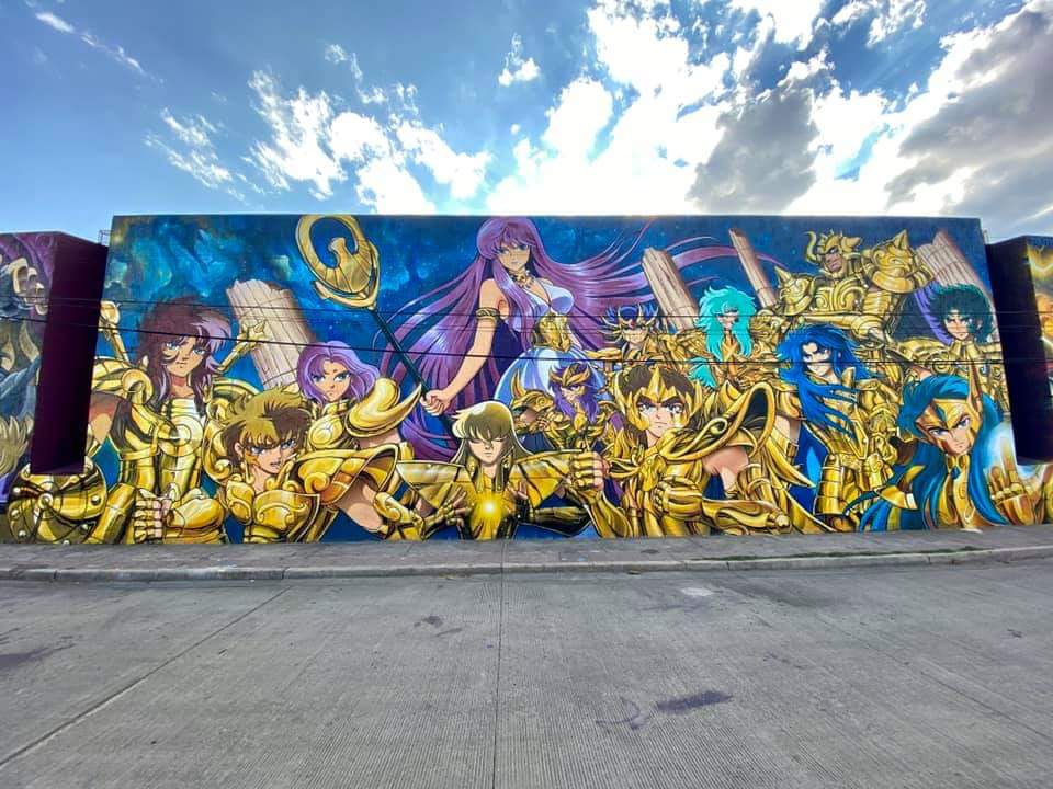 Espectacular mural de Caballeros del Zodiaco en México