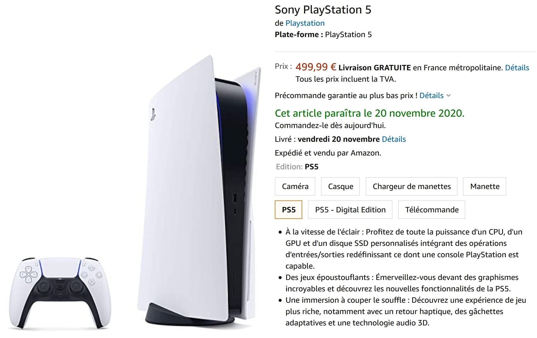 Amazon Francia filtra por error el precio y la fecha de lanzamiento de la PS5