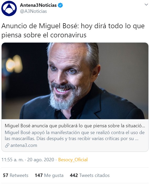 Ya tenemos las declaraciones de Miguel Bosé sobre el virus