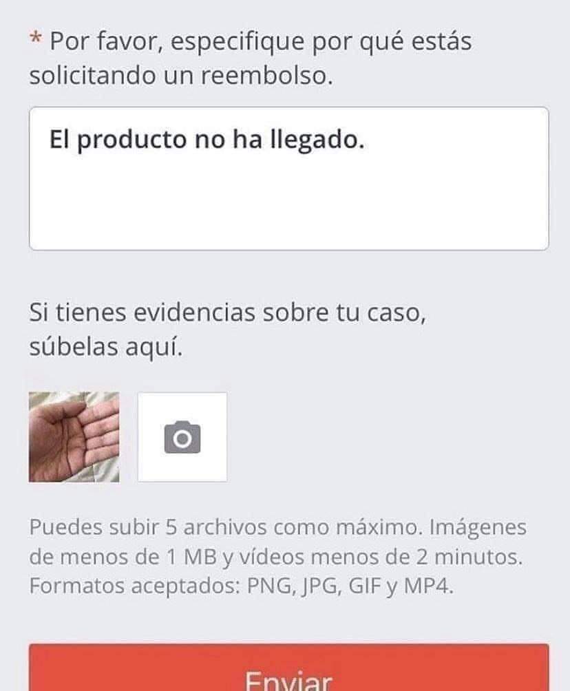 "Por favor, especifique por qué está solicitando un reembolso"