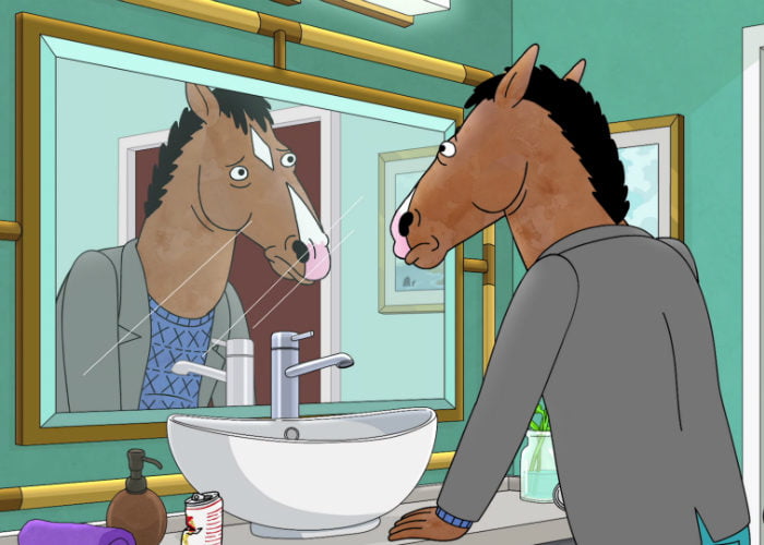 Horse Luis se ve frente al espejo por primera vez