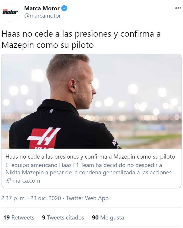 Haas confirma a su piloto pese a que cometió el terrible error de tocarle el pecho a una amiga con su consentimiento en 2020