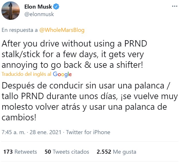 Tesla eliminará la palanca de marchas de sus coches y pasará el control a la pantalla táctil