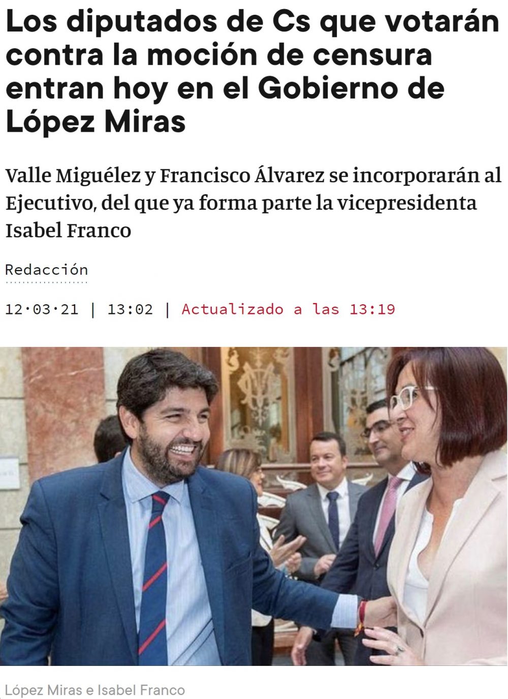 Failito de Dama: Fracasa la moción de censura en Murcia