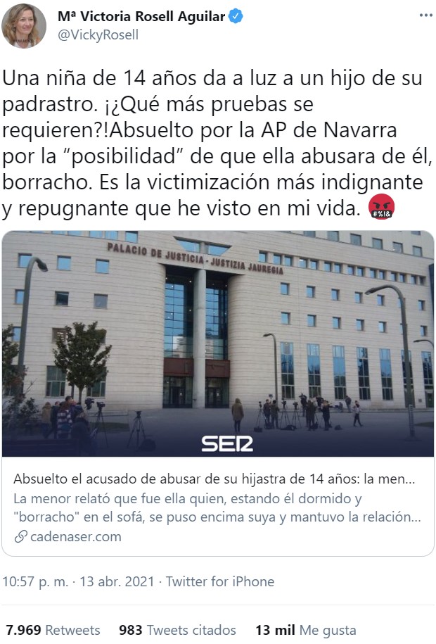 El lunes se publicaba esta noticia: "Absuelto un acusado de abusar de su hijastra de 14 años"
