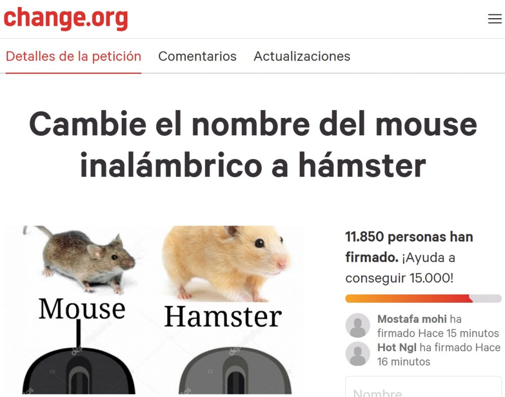 Crean un Change.org para cambiar el nombre de Mouse Inalámbrico por "Hamster"