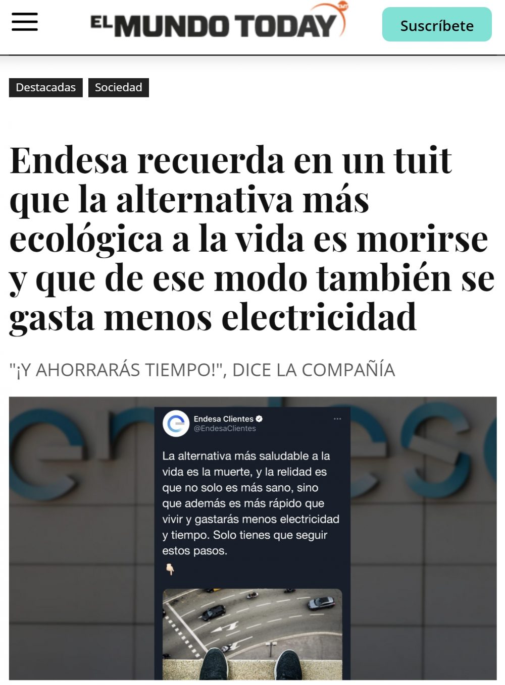 Endesa publicando recetas para que gastes menos electricidad...