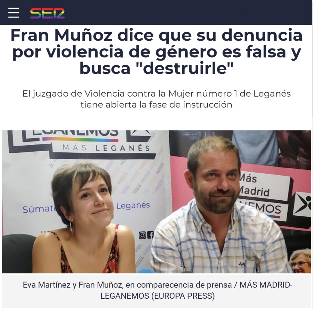 El portavoz de Más Madrid en Leganés dice que es víctima de una denuncia falsa por violencia doméstica