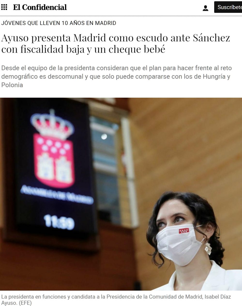 Ayuso presenta una paga para mujeres que lleven más de 10 años empadronadas en Madrid y decidan tener hijos