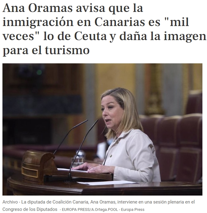 Ana Oramas: "la inmigración en canarias es 1000 veces lo de Ceuta, y daña la imagen para el turismo"
