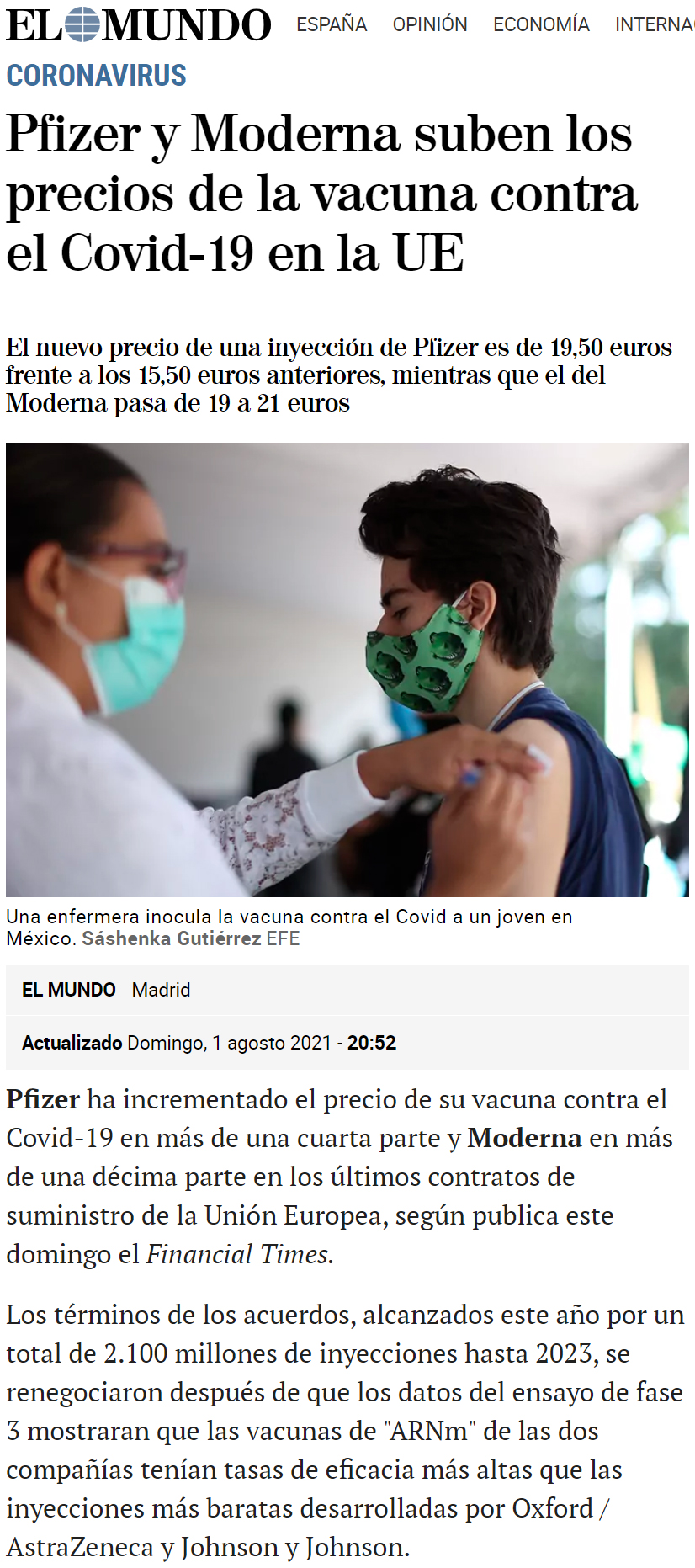 ¿Mi vacuna es mejor de lo que se pensaba? Pues te subo el precio