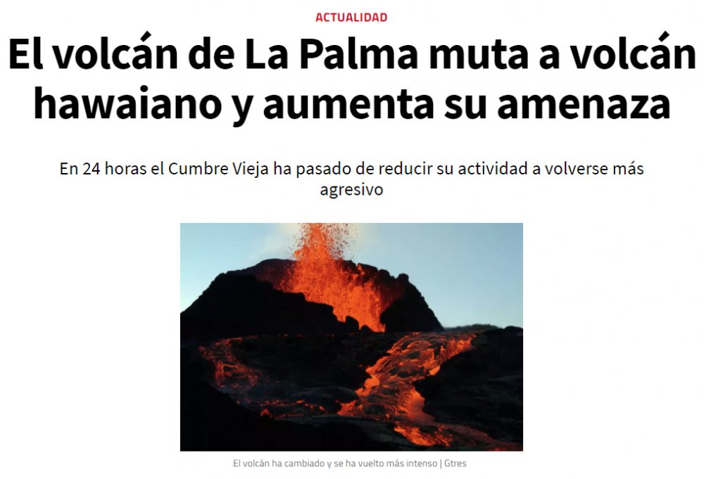 El volcán de La Palma se ha puesto una camisa de palmeras
