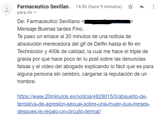 20 minutos un día después de decir que las denuncias falsas por violencia de género son un bulo