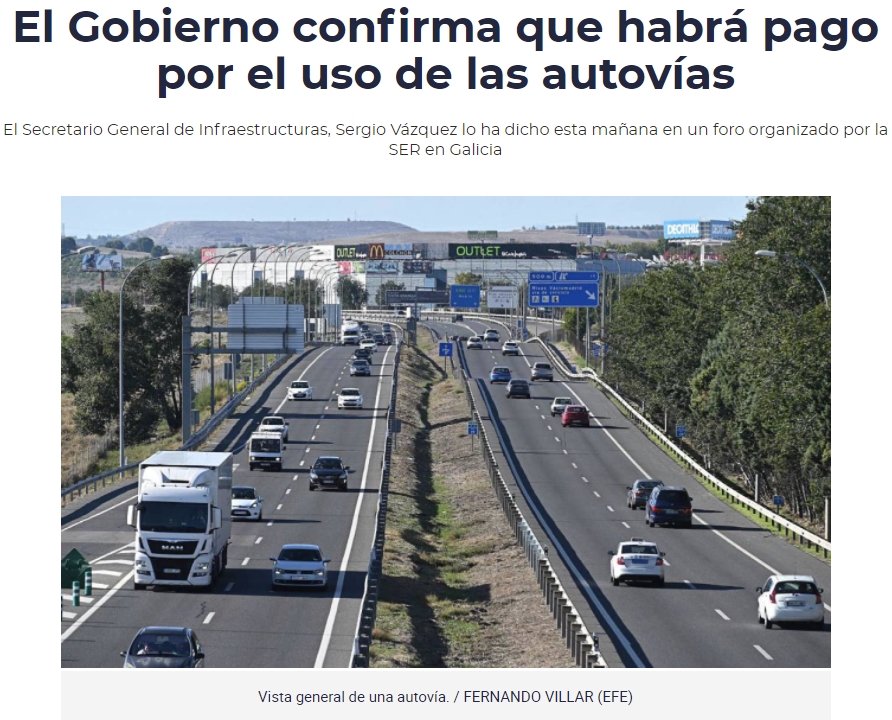Confirmed: habrá peajes en las autovías