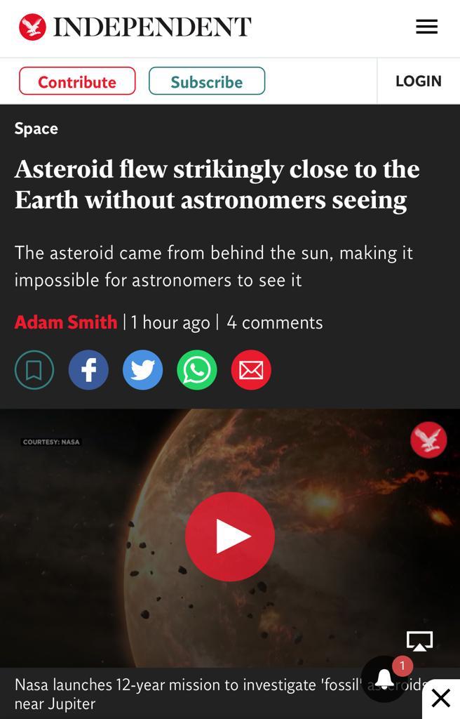 El titular: "Un asteroide pasó sorprendentemente cerca de la Tierra sin que lo vieran los astrónomos"