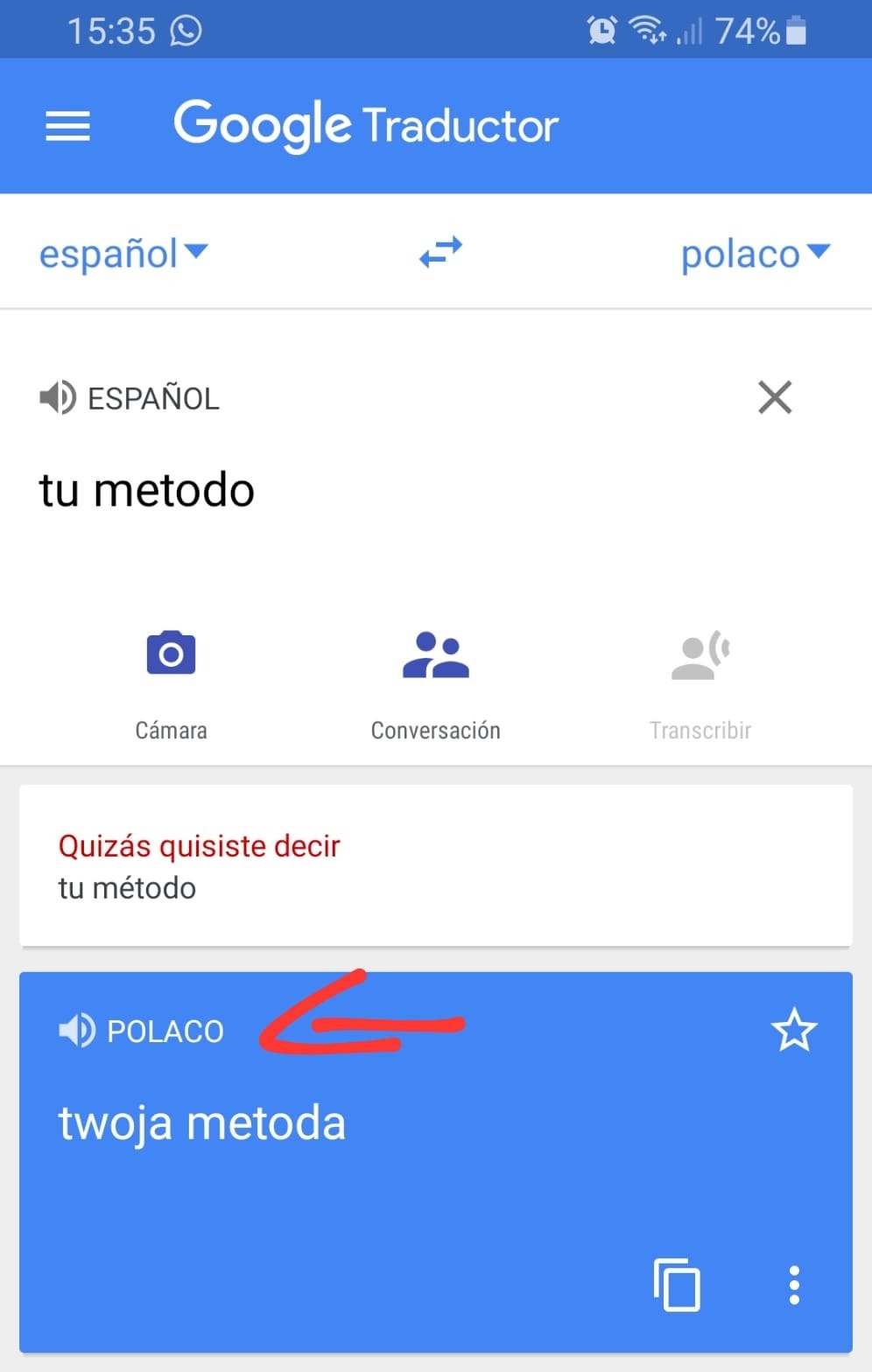 Traducid "Tu método" en Google Translate y dadle a "escuchar traducción".