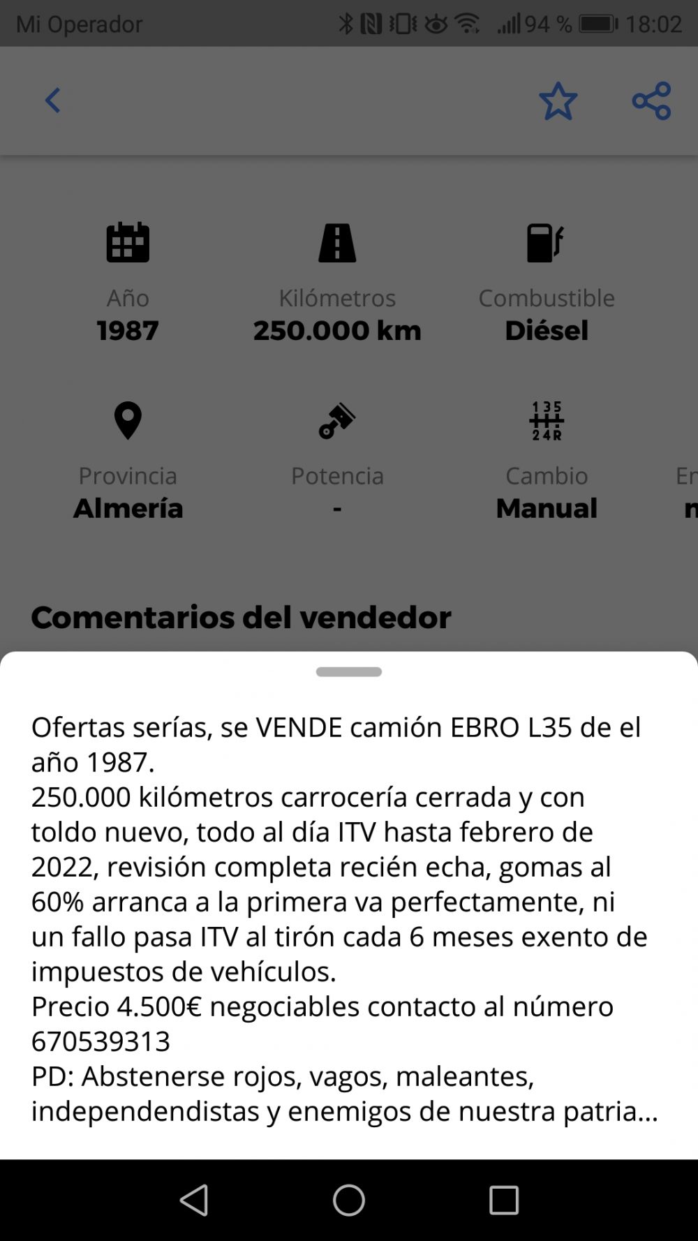 Se vende camión, pero... no a cualquiera