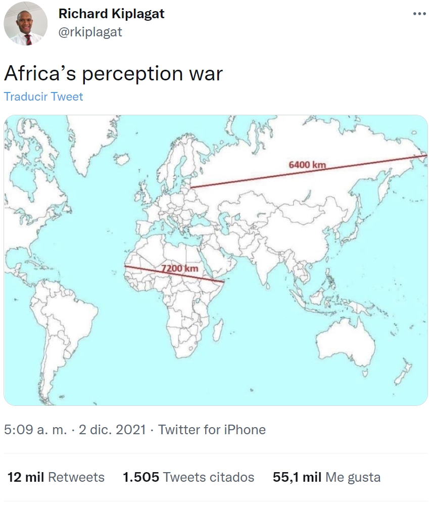 Necesitas 7.200 kilómetros para cruzar África y 6.400 para cruzar Rusia. Los mapas cuentan otra cosa