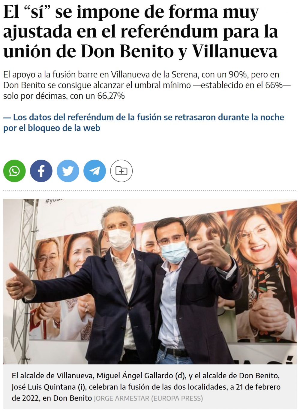 Don Benito y Villanueva se van a fusionar por un error de aproximación