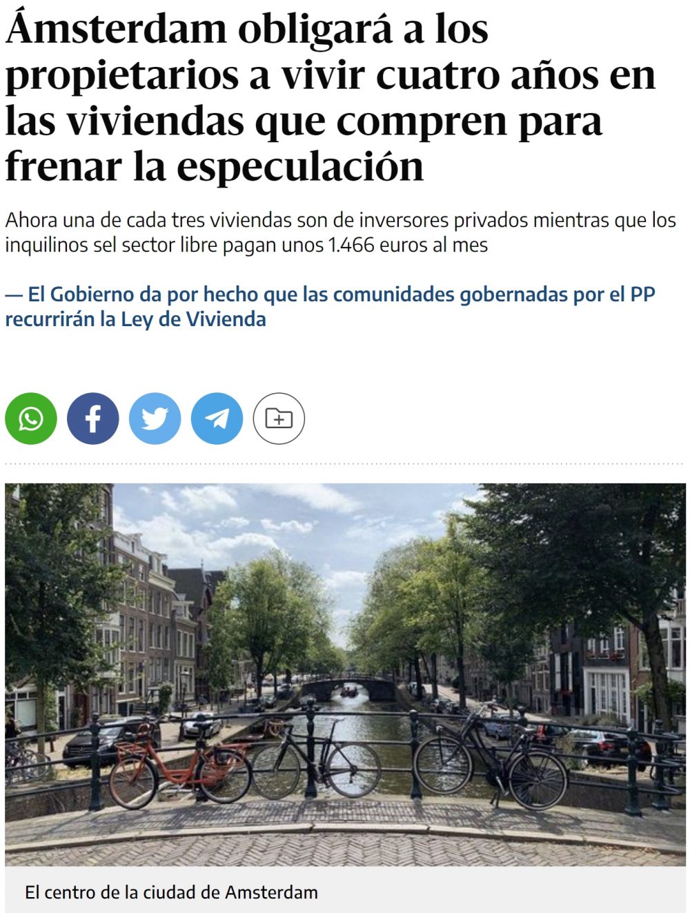 En Amsterdam van a obligar a todos los compradores de vivienda a vivir durante 4 años en ella para reducir la especulación