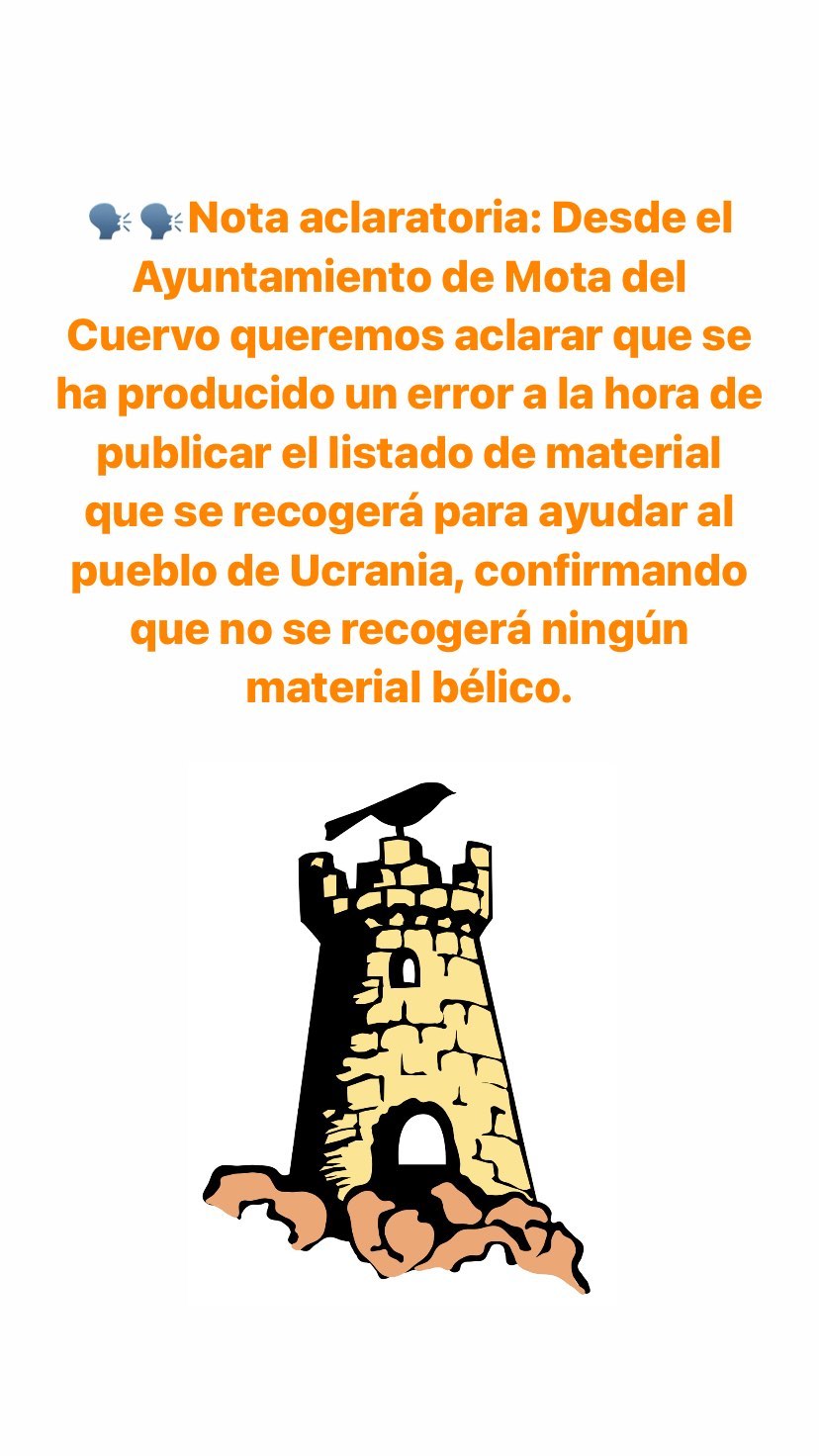 Mota del Cuervo crea una campaña de recogida de material para Ucrania y tienen que hacer un comunicado para que la gente deje de llevar escopetas
