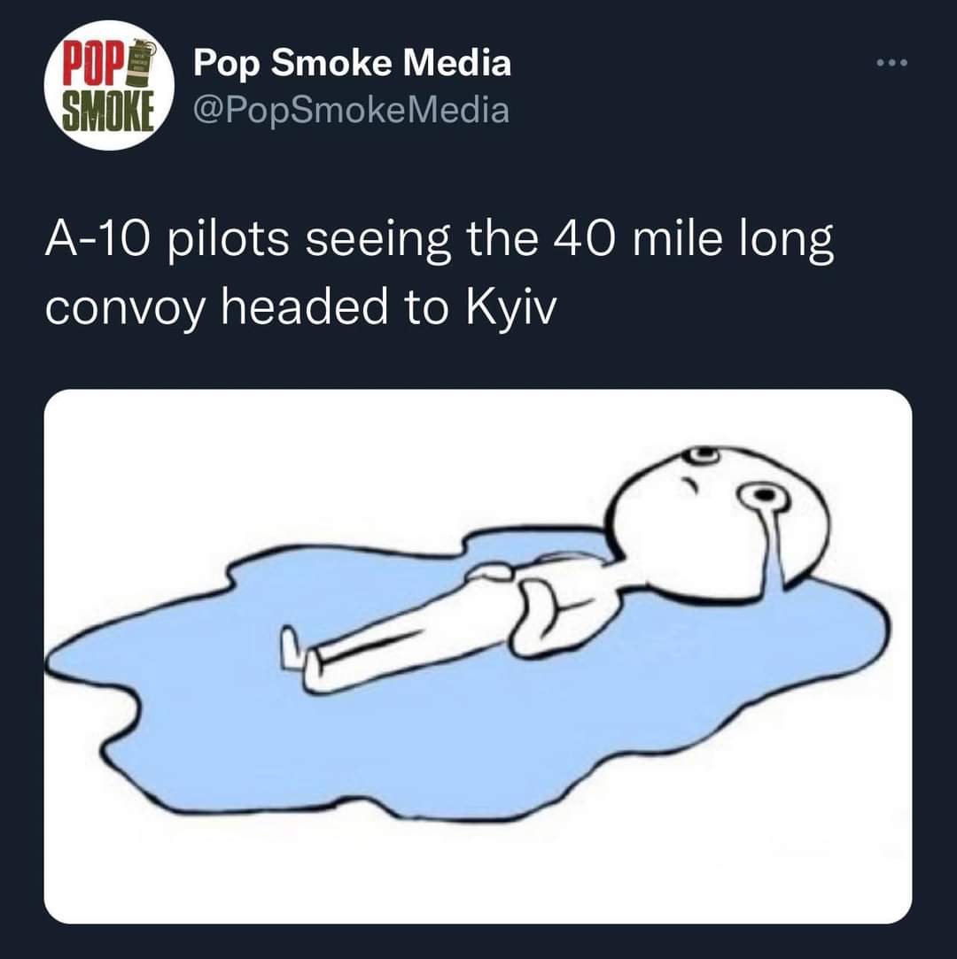 "Pilotos de A-10 viendo el convoy ruso de 64km que se dirige a Kiev"